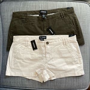 Brand new with tags lot of 2 Womens Express shorts size 6 Olive green beige